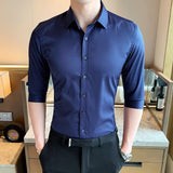 Korean Style Handsome Casual 3/4 Sleeve Buttoned Men's Shirt