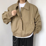 Riolio Spring New Short Jacket Men's Long Sleeved Solid Color Square Collar Fashion Loose Casual Zipper Bomber Jacket Streetwear