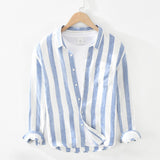 Long Sleeve Striped Patchwork Shirt for Men Turn Down Collar Casual Classical Tops Male Oversized Button Up Shirt