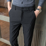 Riolio Spring Summer New Fashion Striped Casual Pants Men's Casual Simple Ankle Length Formal Slim Suit Pants Business Office Trousers