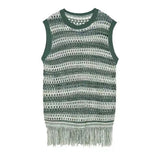 Riolio Striped Mesh Vest for Men Vintage Knit Tank Tops Sleeveless Tee Male Casual Summer Beach Japanese Streetwear Hip Hop