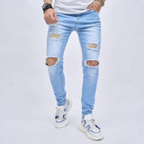 Men Spring Stylish Skinny Ripped Pencil Jeans Pants Holes Solid Slim Male Casual Denim Trousers