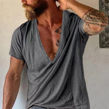 Riolio Vintage Loose Cotton T Shirts Men Casual V Neck Short Sleeve Solid Tees Spring Summer Fashion Pure Color Clothes Men's Tops