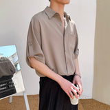 Riolio Summer New Korean Fashion Ice Silk Short Sleeve Shirt Men Half-sleeved Lapel Solid Color Casual High Quality Shirts for Men