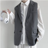 Riolio Summer All Season Men's Sloid Casual Loose Office Style Tess Button Vest Jacket Pocket Versatile Sleeveless Suit Vest