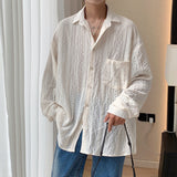 Shirts for men Apricot Handsome Lapel Men Blouse Vacation Hollow Out Sexy Fashion Men Clothing Male Mesh Long-sleeved Shirts