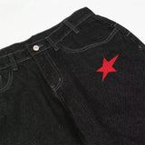 Vintage Letter Five Point Star Embroidered Jeans Men'S Y2k Street Hip Hop Trendy Loose Wide Leg Casual Straight Leg Pants