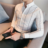 Riolio Plus Size 5XL-M High Quality Business Formal Striped Shirts Men Long Sleeve Casual Slim Fit Tuxedo Shirts Social Club Clothing