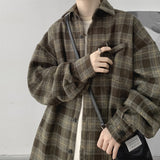 New Plaid Shirt For Men Harajuku Vintage Loose Unisex Casual Blouses Japanese Style Male Cardigan Clothing