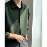 New Spring and Autumn High Grade Dark Green Striped Shirts for Men Long Sleeve Loose Business Casual Men Dress Shirt