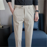 Riolio Plus Size 40 38 Spring Summer New Solid Color Elastic Waist Dress Pants Men Slim Business Office Social Ankle Length Trousers