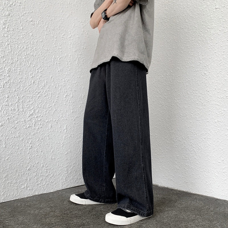 Japanese Fashion Mens Baggy Wide Leg Pants Loose Ninth Pants Casual Trousers  New