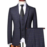 ( Blazer + Vest + Pants ) High-end Brand Fashion Plaid Men's Formal Business Suit 3pec Groom Wedding Dress Tuxedo Casual Suit