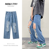 Ripped jeans men's summer design sense niche pants high street ins tide new hip-hop straight pants
