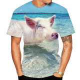 Summer Animal Pig Print Men's T-shirts Funny Piggy Polyester Cool Round Neck Short Sleeve Tees Loose Tops Oversized T Shirts 6XL