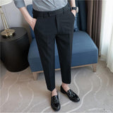 Riolio Plus Size 40 38 Spring Summer New Solid Color Elastic Waist Dress Pants Men Slim Business Office Social Ankle Length Trousers