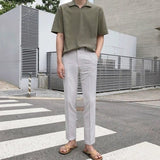 Japanese V-neck Short Sleeve Vintage Tshirt Men Korean Fashion Summer New Simple Solid Color Polo Shirt Half-sleeve Top