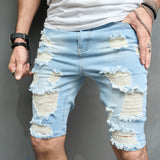 Riolio New Men Summer Streetwear Slim fit Ripped Denim Shorts Stylish Holes Solid Casual Straight Jeans Male Five-point Pants
