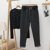 Riolio New Loose Vintage Blue High Waist Jeans Women's Harem Pants Stretch Washed Mom Jeans Tall and Thin Wide Leg Pants Black White