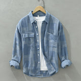Vintage Patch Shirt for Men Autumn Winter New Pure Cotton Long Sleeve Turn-down Collar Shirts Male Solid Casual Clothing