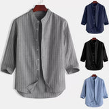 Men's summer loose casual medium sleeve cotton linen shirt