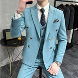 Riolio (Jacket+Vest+Pant) Latest Design Double Breasted Suit Groom Wedding Stage Tuxedos Best Costume Mens Business Social Suits