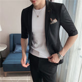 Riolio Fashion Summer Short Sleeve Blazers Match Pant Slim Solid Color 2-piece High Quality Men Formal Office Party Tuxedo Suits