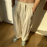 Riolio Summer Men's Casual Pants Loose Ice Silk Pants Simple and Comfortable Home White Casual Pants Baggy Sports Pants Black Gray Pink
