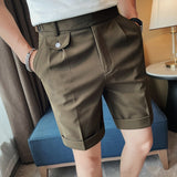 Riolio Summer British Style Business Casual Shorts Men Simple Slim Suit Shorts Knee Length Formal Solid Office Short Pants Homme