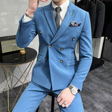 Riolio (Jacket+Vest+Pant) Latest Design Double Breasted Suit Groom Wedding Stage Tuxedos Best Costume Mens Business Social Suits