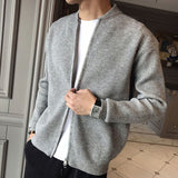 Autumn Winter Solid Color Japanese Zipper Casual Sweaters Man Long Sleeve Loose Fashion vertical stripe cardigan Male Coat