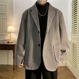 Riolio Men's Woolen Blazers Fashion Korean Clothing Cotton Padded Thicken Male Casual Suit Solid Color Luxury Coats