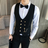 Riolio Latest Style Double Breasted Men Suit Vest Gold Button Slim Fit Formal Groom Wedding Vest Streetwear Sleeveless Vest Jacket