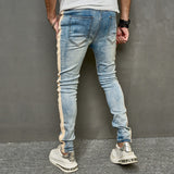 Riolio Men Spring Stylish Patchwork Slim Pencil Jeans Pants Male Streetwear Solid color Casual Denim Trousers