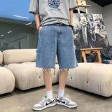 Riolio Summer Blue Denim Shorts Men Fashion Retro Casual Straight Denim Shorts Mens Streetwear Loose Hip Hop Cargo Jeans Shorts Men