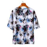 Riolio New Chinese Style Button Short Sleeve Flower T-shirt Large Size Men's Chinese T-shirt