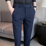 Riolio Plus Size 40 38 Spring Summer New Solid Color Elastic Waist Dress Pants Men Slim Business Office Social Ankle Length Trousers