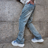 Riolio Spring Stylish Loose Ripped Men Straight Jeans Trousers Hip hop Male High Quality Solid Holes Casual Denim Pants