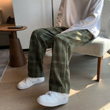 Men Checkered Casual Pants Loose Straight Corduroy Pants Sweatpants Man Fashion Streetwear Spring New Hip Hop Trousers