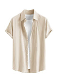 Riolio Shirts for Men Cotton And Linen Textured Short Sleeves Shirt Asymmetric Hem Streetwear Summer Solid Blouse Tops Z5085203