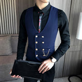 Riolio Latest Style Double Breasted Men Suit Vest Gold Button Slim Fit Formal Groom Wedding Vest Streetwear Sleeveless Vest Jacket