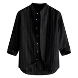 Men's summer loose casual medium sleeve cotton linen shirt