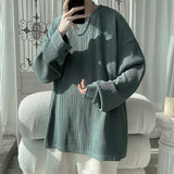 Oversized Mens Long Sleeve Tees Round Neck Casual Unisex Solid Color T-shirts Fashion Designer Brand Male Tops