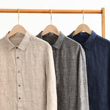 100% Pure Linen Shirts for Men Long Sleeve Casual Turn-down Collar Basic Classic Tops Male Fashion Solid Color Retro Clothing