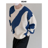 Riolio Autumn and Winter O-Neck Knit Sweater for Men Cow Patchwork Pullover Men Loose Casual Harajuku New Mens Oversized Sweater