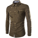 Riolio Large Size Recommended Slim Long Sleeve Shirt Men's Shirt Complex Multi Button Shirt