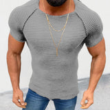 Leisure Solid Color Slim Knit Tops Men's Clothing Spring Summer Short Sleeve O Neck Casual T Shirts Men Fashion Streetwear