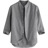 Men's summer loose casual medium sleeve cotton linen shirt