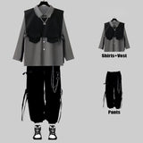 Riolio Techwear Men's Sets Black Cargo Pants Men's Shirt Kit Long Sleeve Shirts Korean Streetwear Hip Hop Harajuku Spring