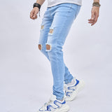 Men Spring Stylish Skinny Ripped Pencil Jeans Pants Holes Solid Slim Male Casual Denim Trousers